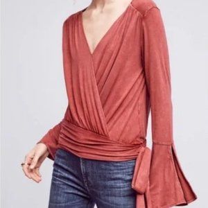 Anthropologie Pink Wrap Top